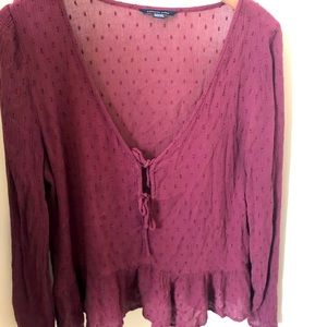 American eagle burgundy ruffle top